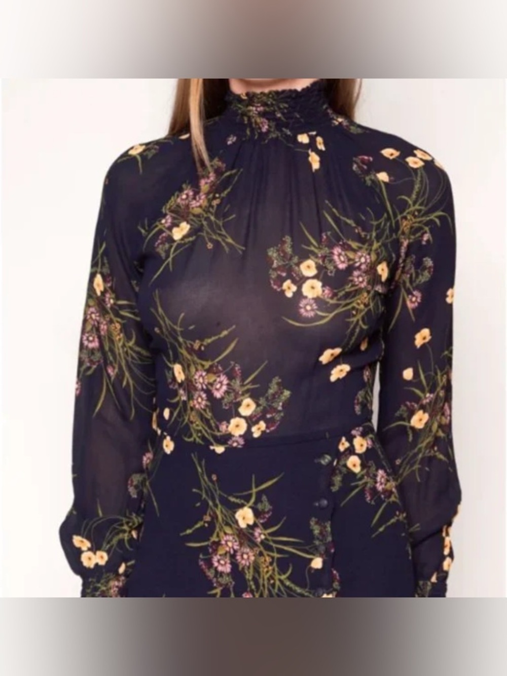 Reformation Valentin Dress in Anastasia - Black Green Floral long sleeve SIZE 0 - Picture 2 of 11